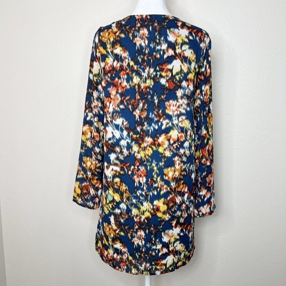 Everly Colorful Blue Blur Effect Floral Long Sleeve Mini Dress Sz S - Picture 5 of 9